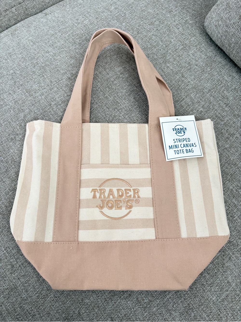 Trader Joe’s Beige Stripe Canvas Mini Tote Bag